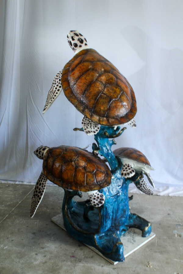 Giant Bronze Three Sea Turtles Fountain Statue Coral Base 50" x 40" x 68"H - Image 4