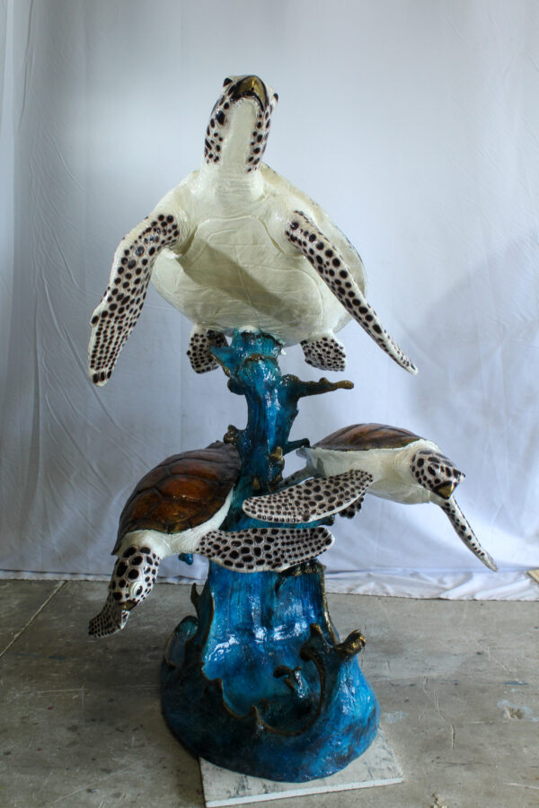 Giant Bronze Three Sea Turtles Fountain Statue Coral Base 50" x 40" x 68"H - Image 6
