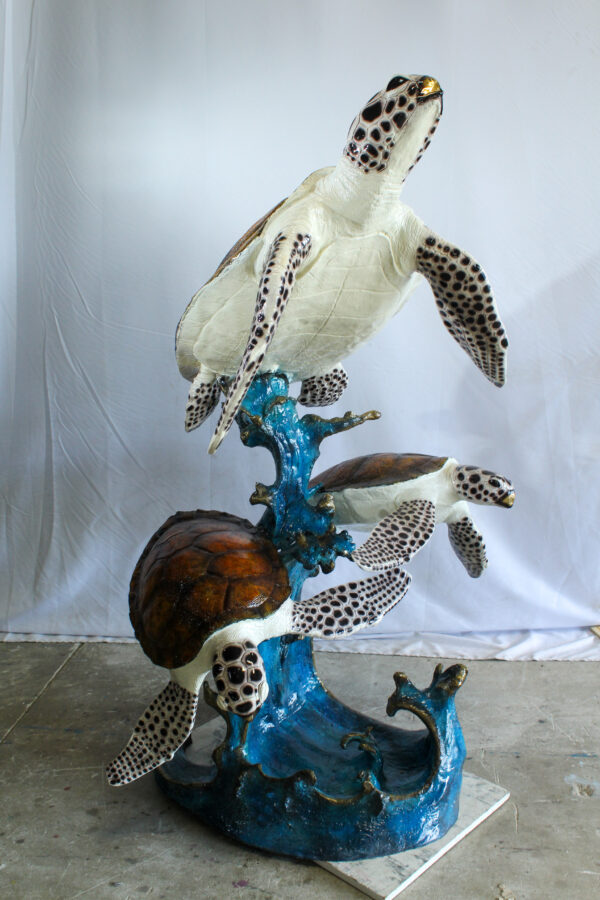 Giant Bronze Three Sea Turtles Fountain Statue Coral Base 50" x 40" x 68"H - Image 7