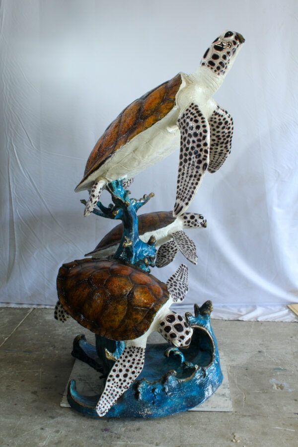 Giant Bronze Three Sea Turtles Fountain Statue Coral Base 50" x 40" x 68"H - Image 8