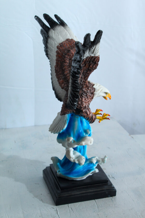 Resin Bald Eagle Statue Diving Over Ocean Wave on Base 14" x 7" x 17"H - Image 2