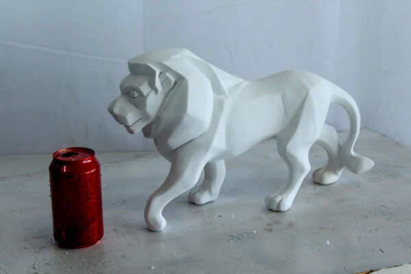 White Resin Geometric Lion Sculpture in Walking Stance Art   17" x 5" x 9"H - Image 12