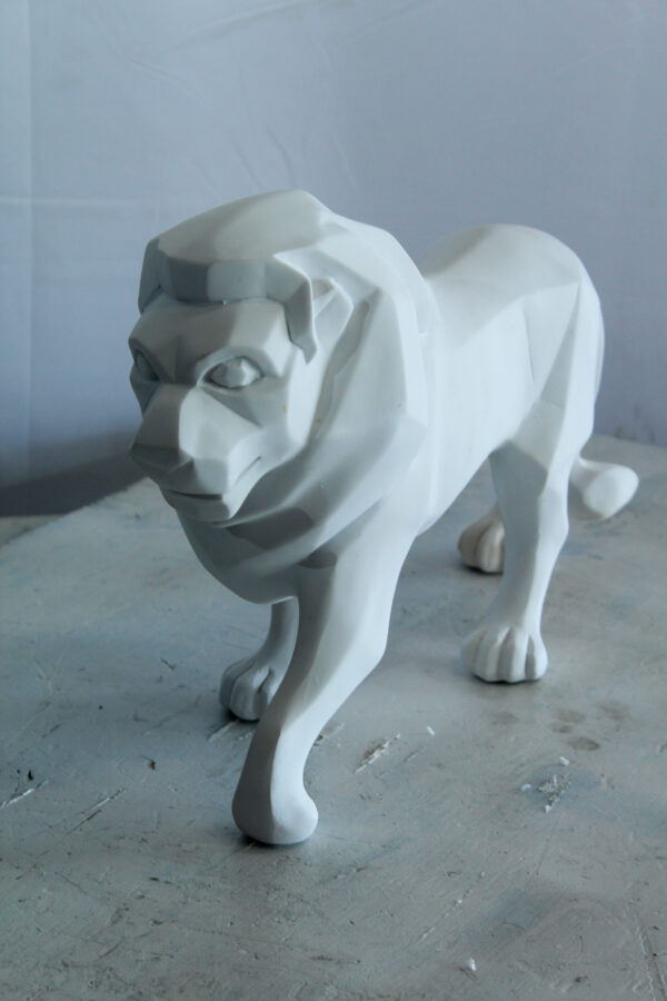 White Resin Geometric Lion Sculpture in Walking Stance Art   17" x 5" x 9"H - Image 13