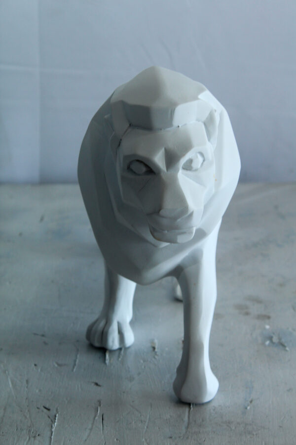 White Resin Geometric Lion Sculpture in Walking Stance Art   17" x 5" x 9"H - Image 2