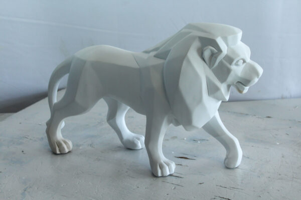 White Resin Geometric Lion Sculpture in Walking Stance Art   17" x 5" x 9"H - Image 4