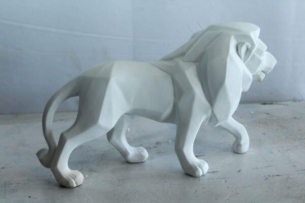 White Resin Geometric Lion Sculpture in Walking Stance Art   17" x 5" x 9"H - Image 5