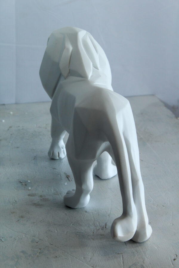 White Resin Geometric Lion Sculpture in Walking Stance Art   17" x 5" x 9"H - Image 7