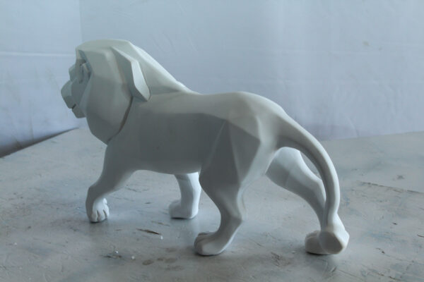 White Resin Geometric Lion Sculpture in Walking Stance Art   17" x 5" x 9"H - Image 8