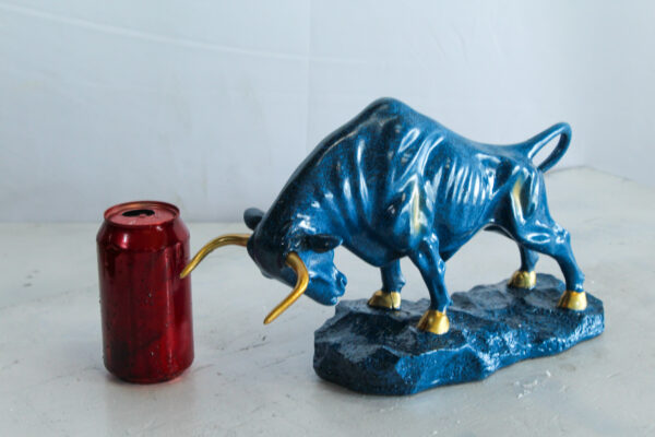Blue Resin Bull Statue with Gold Horns and Hooves on Base   14" x 4" x 9"H - Image 12