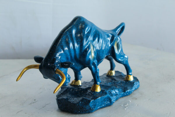 Blue Resin Bull Statue with Gold Horns and Hooves on Base   14" x 4" x 9"H - Image 13