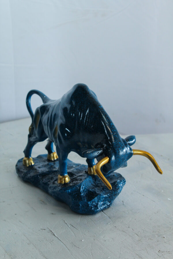 Blue Resin Bull Statue with Gold Horns and Hooves on Base   14" x 4" x 9"H - Image 3
