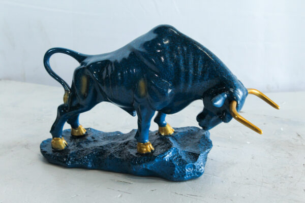 Blue Resin Bull Statue with Gold Horns and Hooves on Base   14" x 4" x 9"H - Image 4