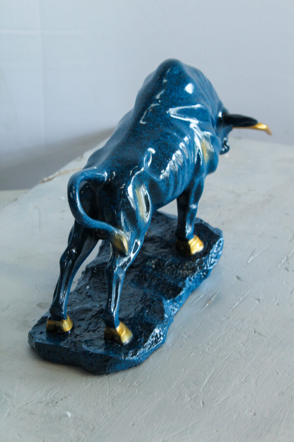 Blue Resin Bull Statue with Gold Horns and Hooves on Base   14" x 4" x 9"H - Image 6