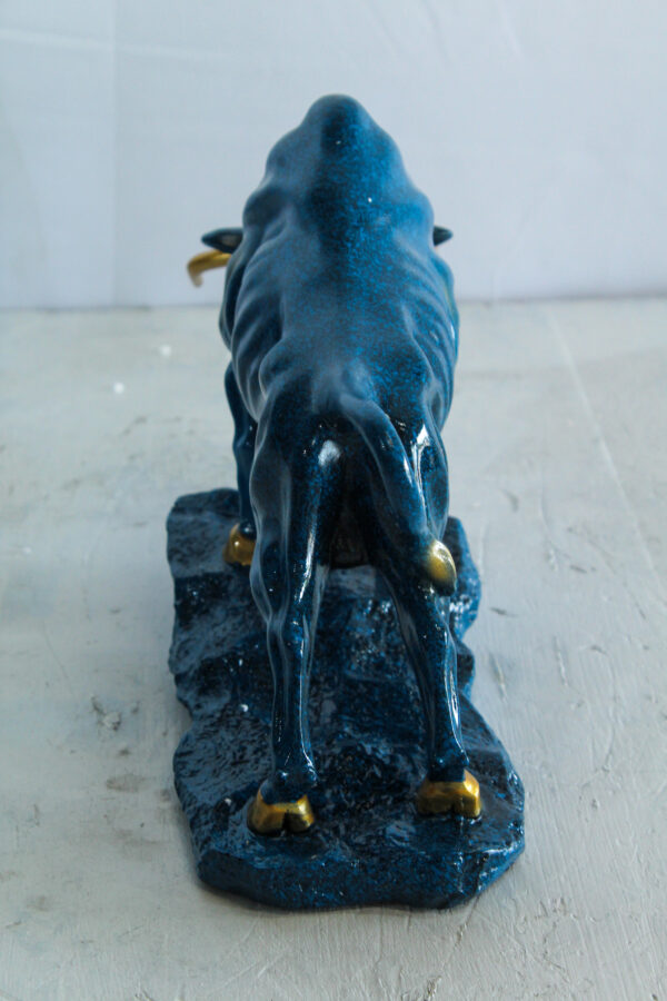 Blue Resin Bull Statue with Gold Horns and Hooves on Base   14" x 4" x 9"H - Image 7