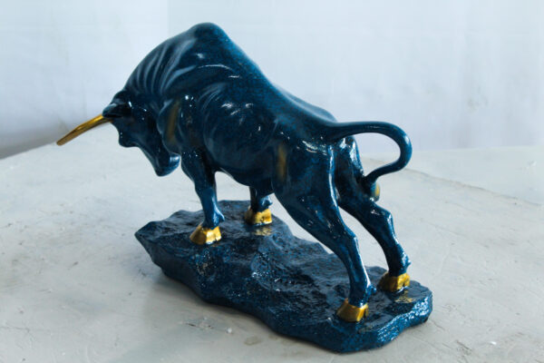 Blue Resin Bull Statue with Gold Horns and Hooves on Base   14" x 4" x 9"H - Image 8