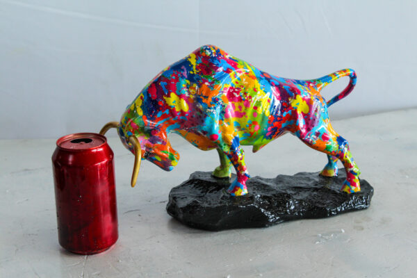 Colorful Resin Bull Statue with Splatter Art and Gold Horns   14" x 4" x 9"H - Image 9
