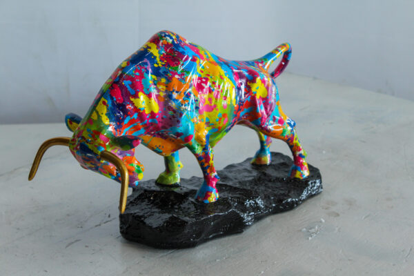 Colorful Resin Bull Statue with Splatter Art and Gold Horns   14" x 4" x 9"H - Image 10