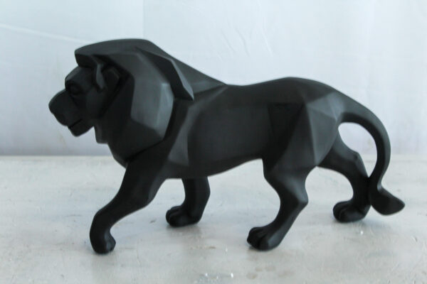 Black Resin Geometric Lion Sculpture in Modern Walking Pose   17" x 5" x 9"H - Image 3