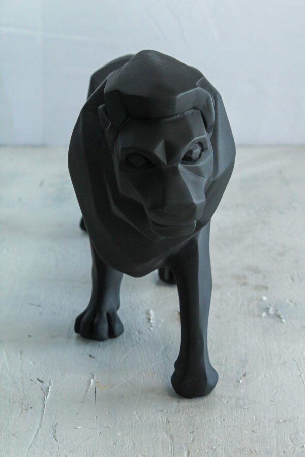 Black Resin Geometric Lion Sculpture in Modern Walking Pose   17" x 5" x 9"H - Image 6
