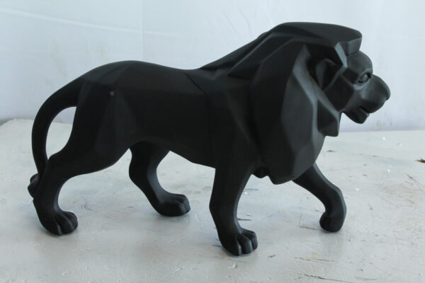 Black Resin Geometric Lion Sculpture in Modern Walking Pose   17" x 5" x 9"H - Image 8