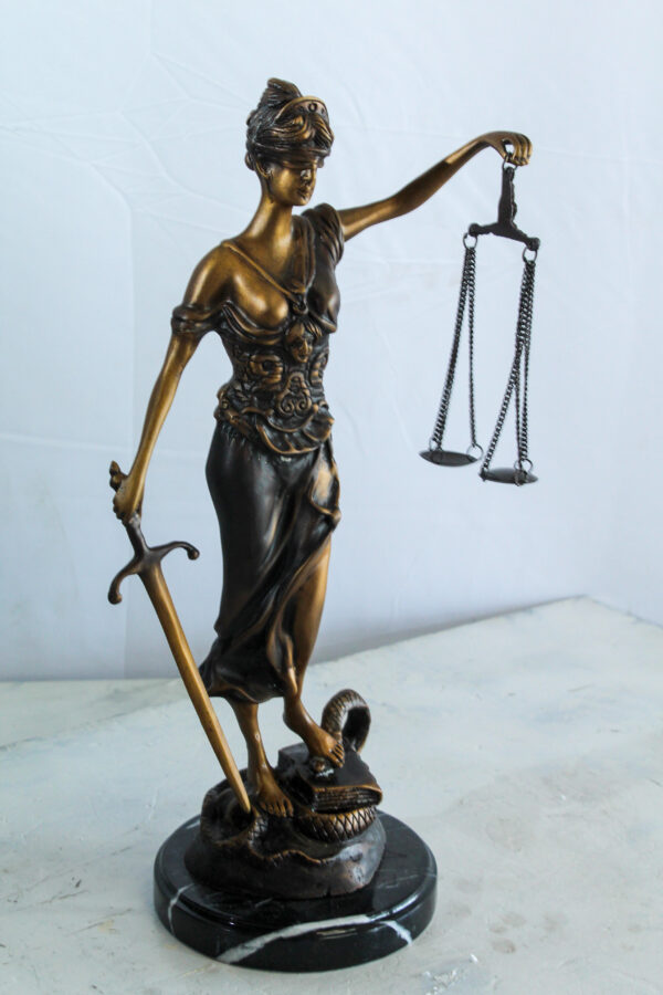 Bronze Lady Justice Statue with Sword Scales and Marble Base   9" x 6" x 16"H - Image 12