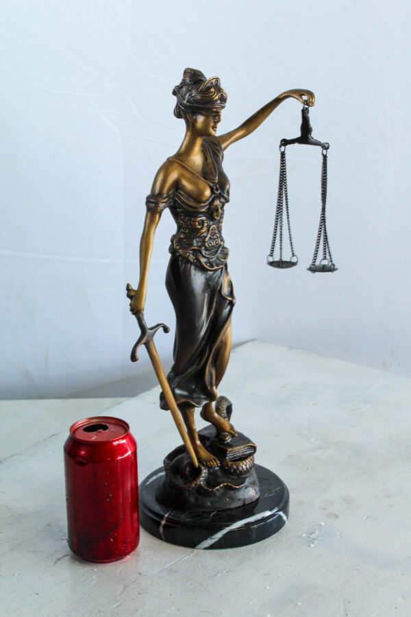 Bronze Lady Justice Statue with Sword Scales and Marble Base   9" x 6" x 16"H - Image 13