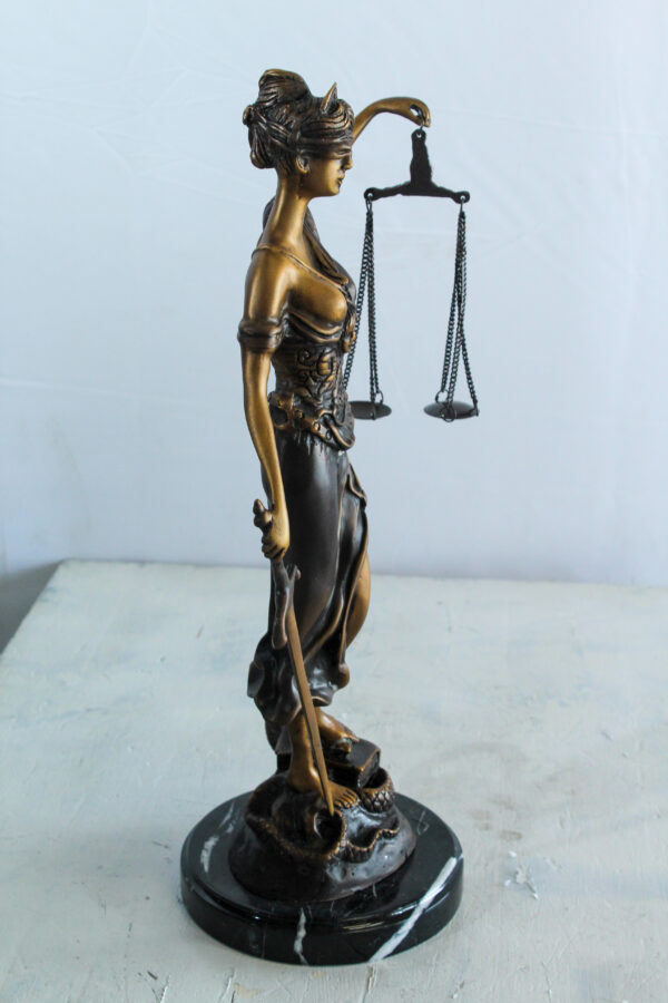 Bronze Lady Justice Statue with Sword Scales and Marble Base   9" x 6" x 16"H - Image 2