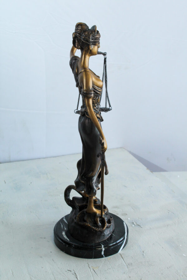 Bronze Lady Justice Statue with Sword Scales and Marble Base   9" x 6" x 16"H - Image 3