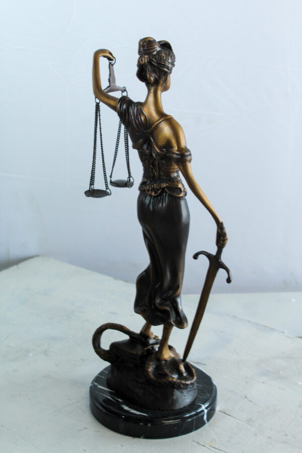 Bronze Lady Justice Statue with Sword Scales and Marble Base   9" x 6" x 16"H - Image 4