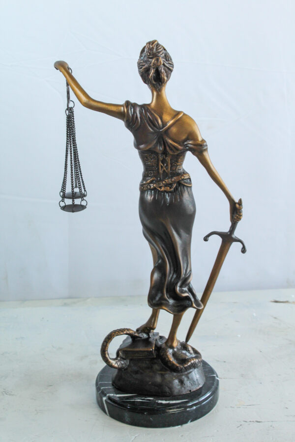 Bronze Lady Justice Statue with Sword Scales and Marble Base   9" x 6" x 16"H - Image 5