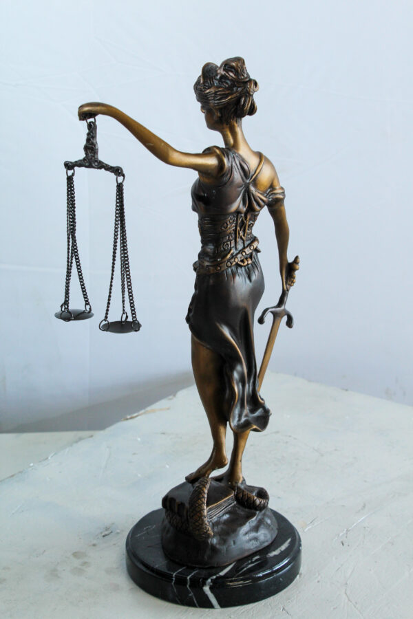 Bronze Lady Justice Statue with Sword Scales and Marble Base   9" x 6" x 16"H - Image 6