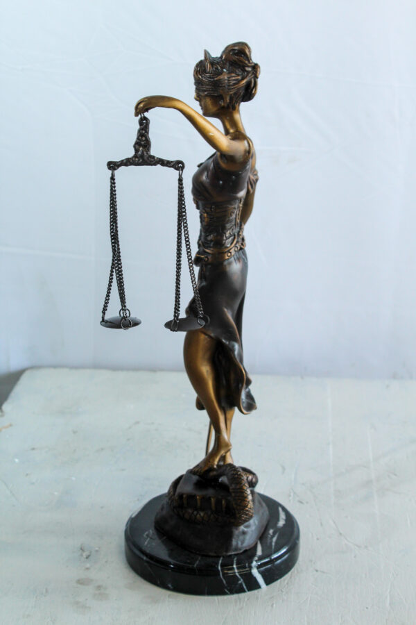 Bronze Lady Justice Statue with Sword Scales and Marble Base   9" x 6" x 16"H - Image 7