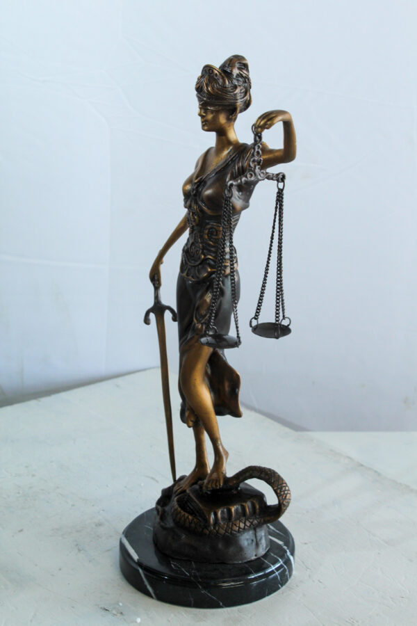 Bronze Lady Justice Statue with Sword Scales and Marble Base   9" x 6" x 16"H - Image 8