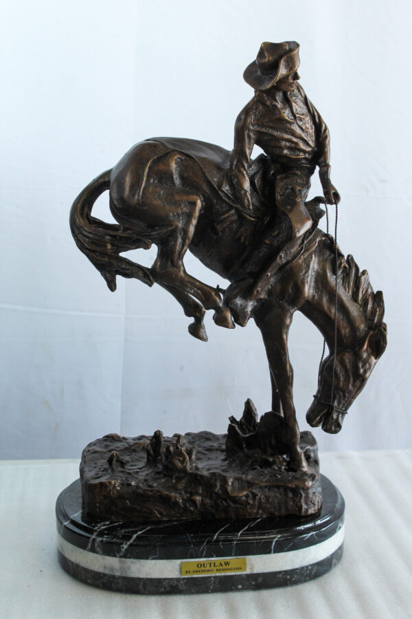 Outlaw Bronze Cowboy on Horse Statue, a Remington Replica 15" x 8" x 25"H - Image 12