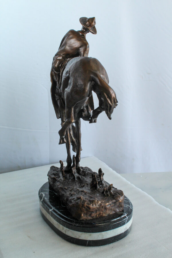 Outlaw Bronze Cowboy on Horse Statue, a Remington Replica 15" x 8" x 25"H - Image 3