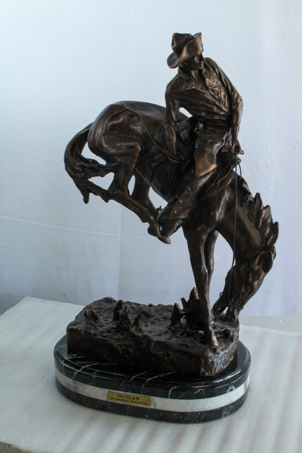 Outlaw Bronze Cowboy on Horse Statue, a Remington Replica 15" x 8" x 25"H - Image 8