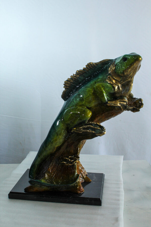 Bronze Iguana Statue on Tree Trunk Mounted on a Marble Base   20" x 7" x 22"H - Image 9