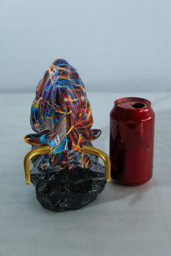 Colorful Resin Bull Statue with Streak Pattern and Gold Horns   14" x 4" x 9"H - Image 2