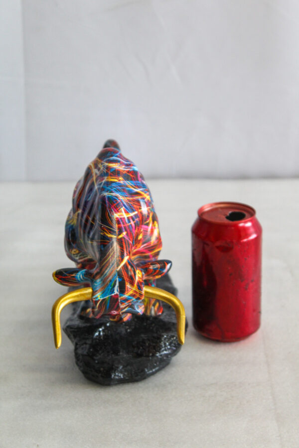 Colorful Resin Bull Statue with Streak Pattern and Gold Horns   14" x 4" x 9"H - Image 3