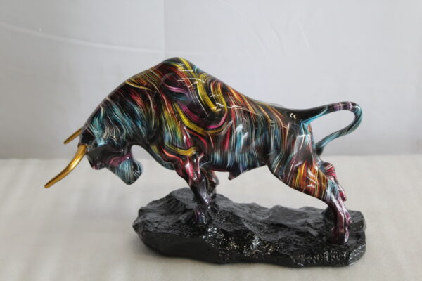 Resin Bull Statue with Swirling Multicolor Lines and Gold Horns   14" x 4" x 9"H - Image 12