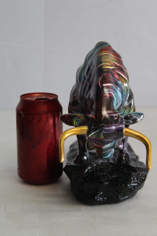Resin Bull Statue with Swirling Multicolor Lines and Gold Horns   14" x 4" x 9"H - Image 3