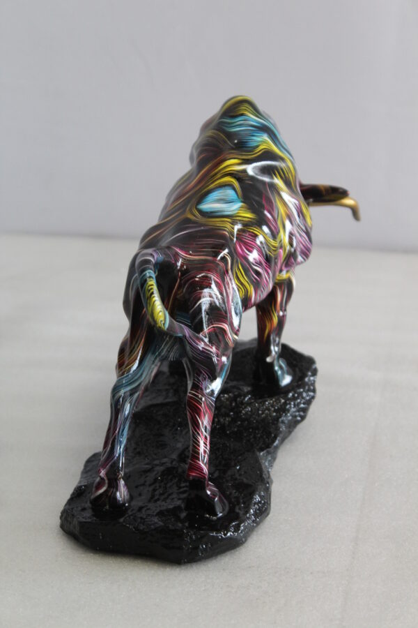 Resin Bull Statue with Swirling Multicolor Lines and Gold Horns   14" x 4" x 9"H - Image 7