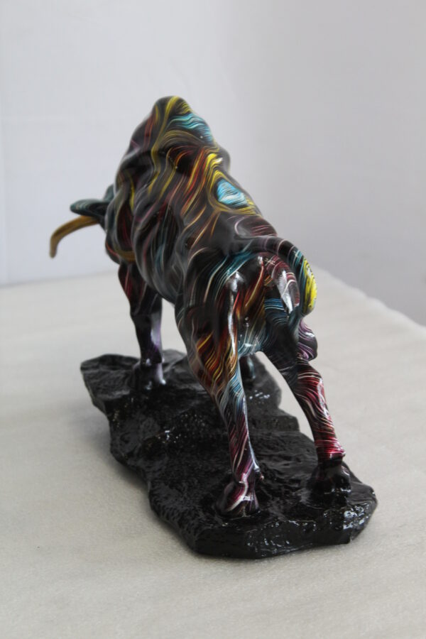 Resin Bull Statue with Swirling Multicolor Lines and Gold Horns   14" x 4" x 9"H - Image 8