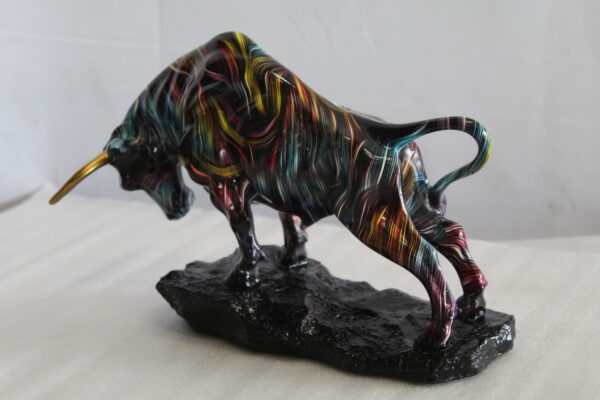 Resin Bull Statue with Swirling Multicolor Lines and Gold Horns   14" x 4" x 9"H - Image 9