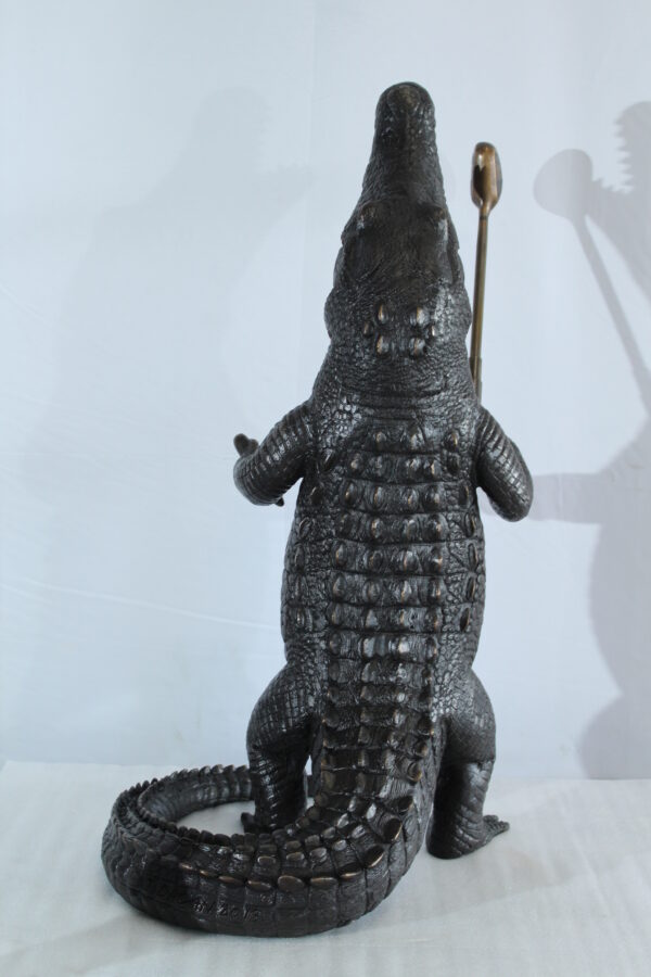 Bronze Alligator having Fun Statue Holding Golf Club 19" x 23" x 36"H - Image 4