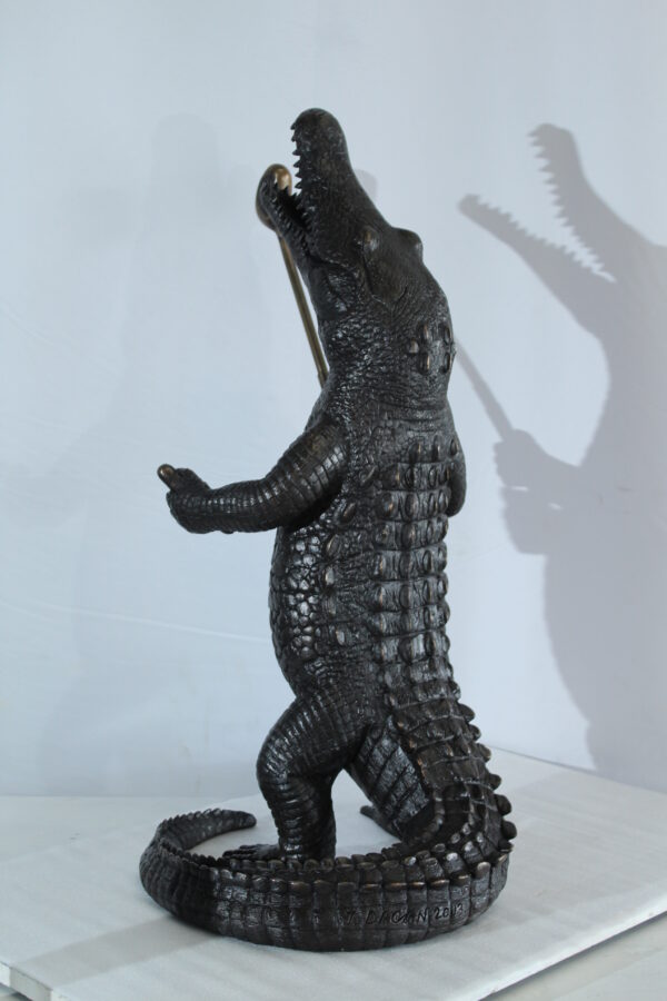 Bronze Alligator having Fun Statue Holding Golf Club 19" x 23" x 36"H - Image 5