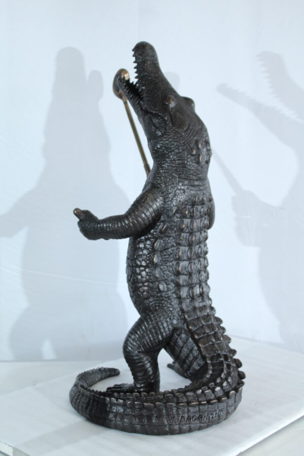 Bronze Alligator having Fun Statue Holding Golf Club 19" x 23" x 36"H - Image 6