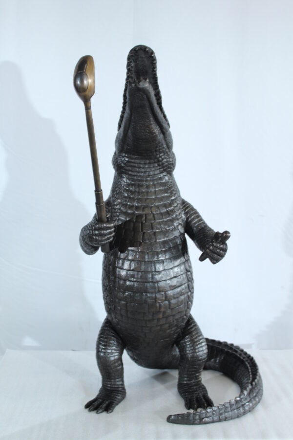 Bronze Alligator having Fun Statue Holding Golf Club 19" x 23" x 36"H - Image 9