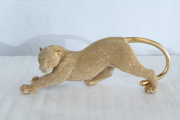 Elegant Gold Resin Panther Statue in Stretching Pose 15" x 4" x 6"H - Image 12