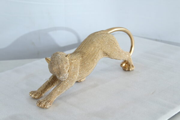 Elegant Gold Resin Panther Statue in Stretching Pose 15" x 4" x 6"H - Image 13